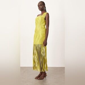 ASOS One-Shoulder Asymmetric Fringe Hem Mini Dress